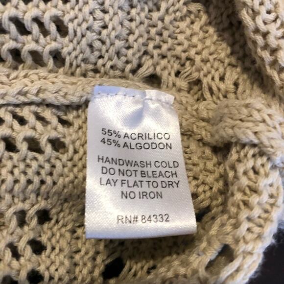 II Sisters tan open crochet knit v neck hooded sweater tunic size M/L - Picture 10 of 16